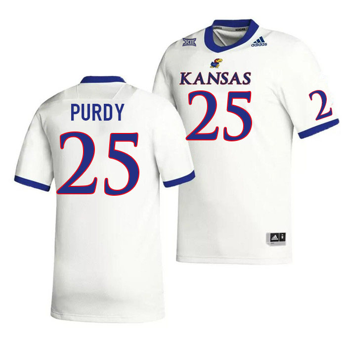Men #25 Kaleb Purdy Kansas Jayhawks College Football Jerseys Stitched Sale-White